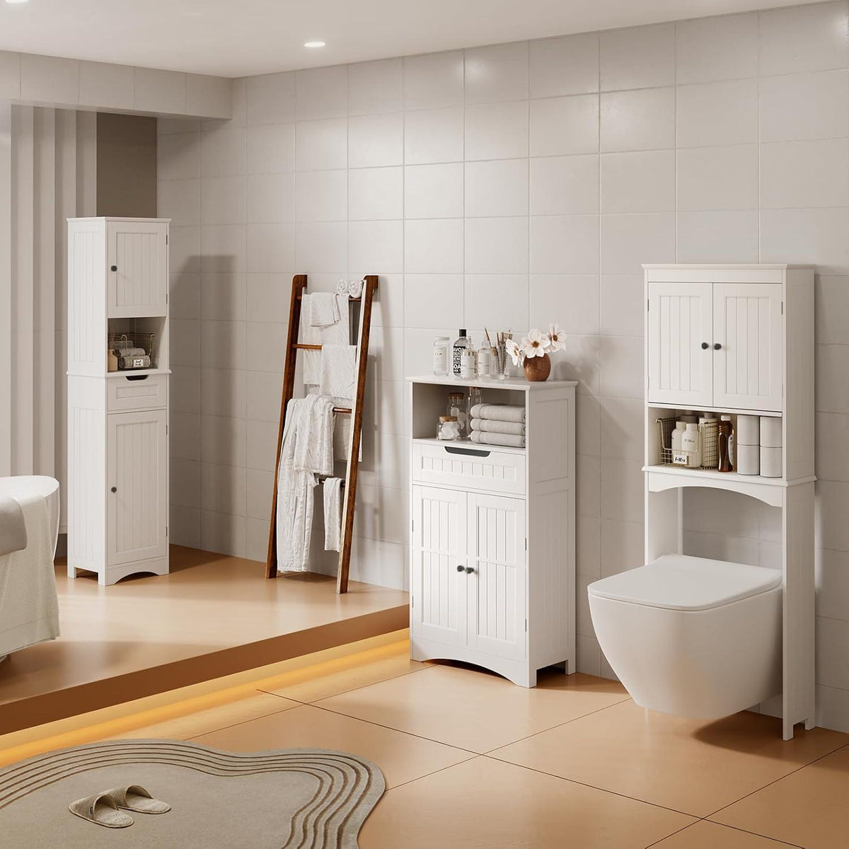 Badezimmerschrank mit Schublade & verstellbaren Regalen, Weiß