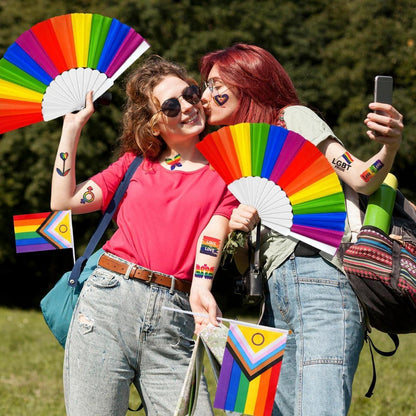 10 Regenbogen Pride Handfächer LGBTQ Zubehör 22 Temporäre Tattoos