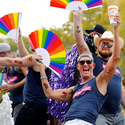 10 Regenbogen Pride Handfächer LGBTQ Zubehör 22 Temporäre Tattoos
