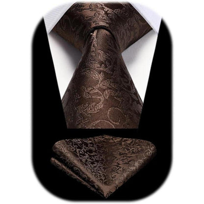 Krawatten-Set mit Einstecktuch für Herren, Paisley, Braun