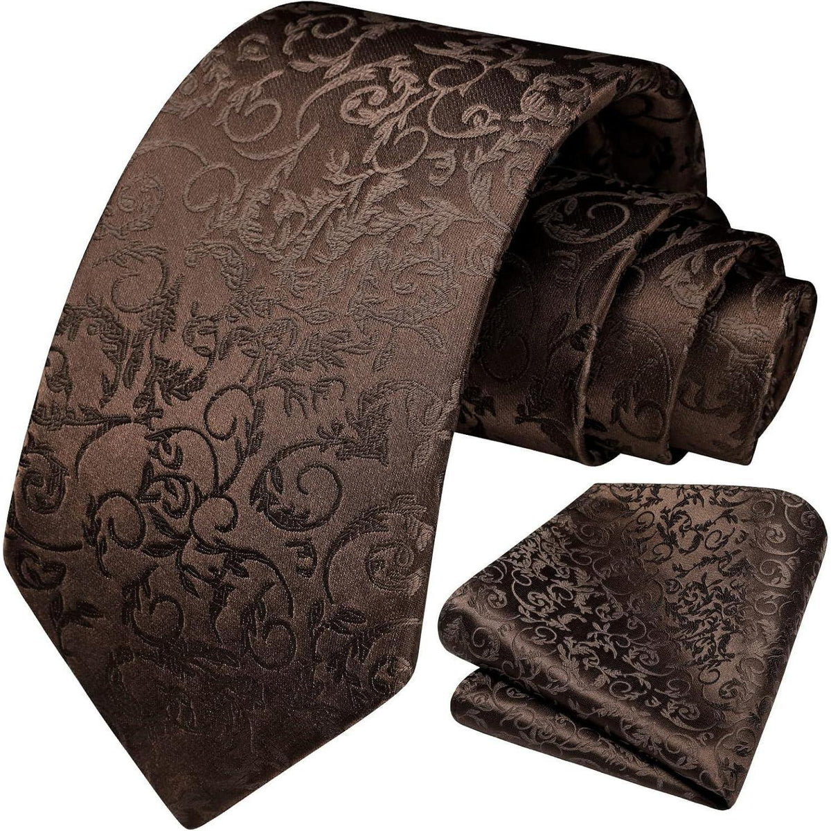 Krawatten-Set mit Einstecktuch für Herren, Paisley, Braun