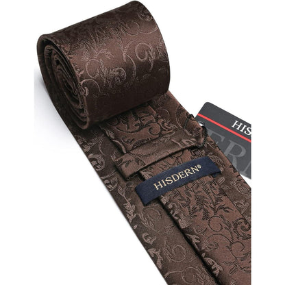 Krawatten-Set mit Einstecktuch für Herren, Paisley, Braun