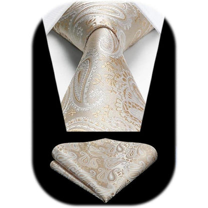 Krawatten-Set Paisley für Herren mit Einstecktuch N-Beige-1