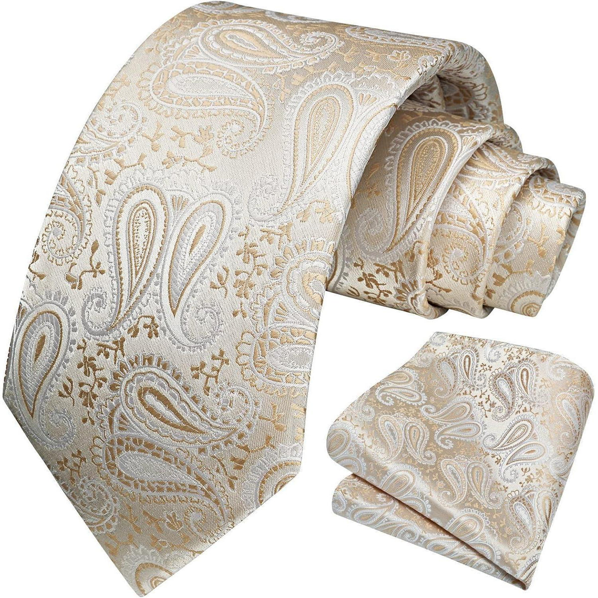 Krawatten-Set Paisley für Herren mit Einstecktuch N-Beige-1