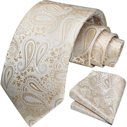 Krawatten-Set Paisley für Herren mit Einstecktuch N-Beige-1