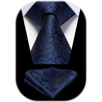 Krawatten-Set Paisley mit Einstecktuch für Herren, marineblau