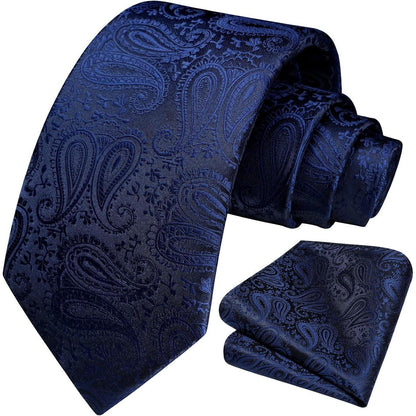 Krawatten-Set Paisley mit Einstecktuch für Herren, marineblau
