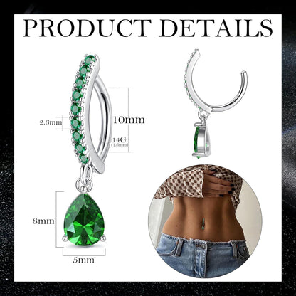 Bauchnabelring Teardrop Anhänger CZ Dangle 14G Chirurgenstahl