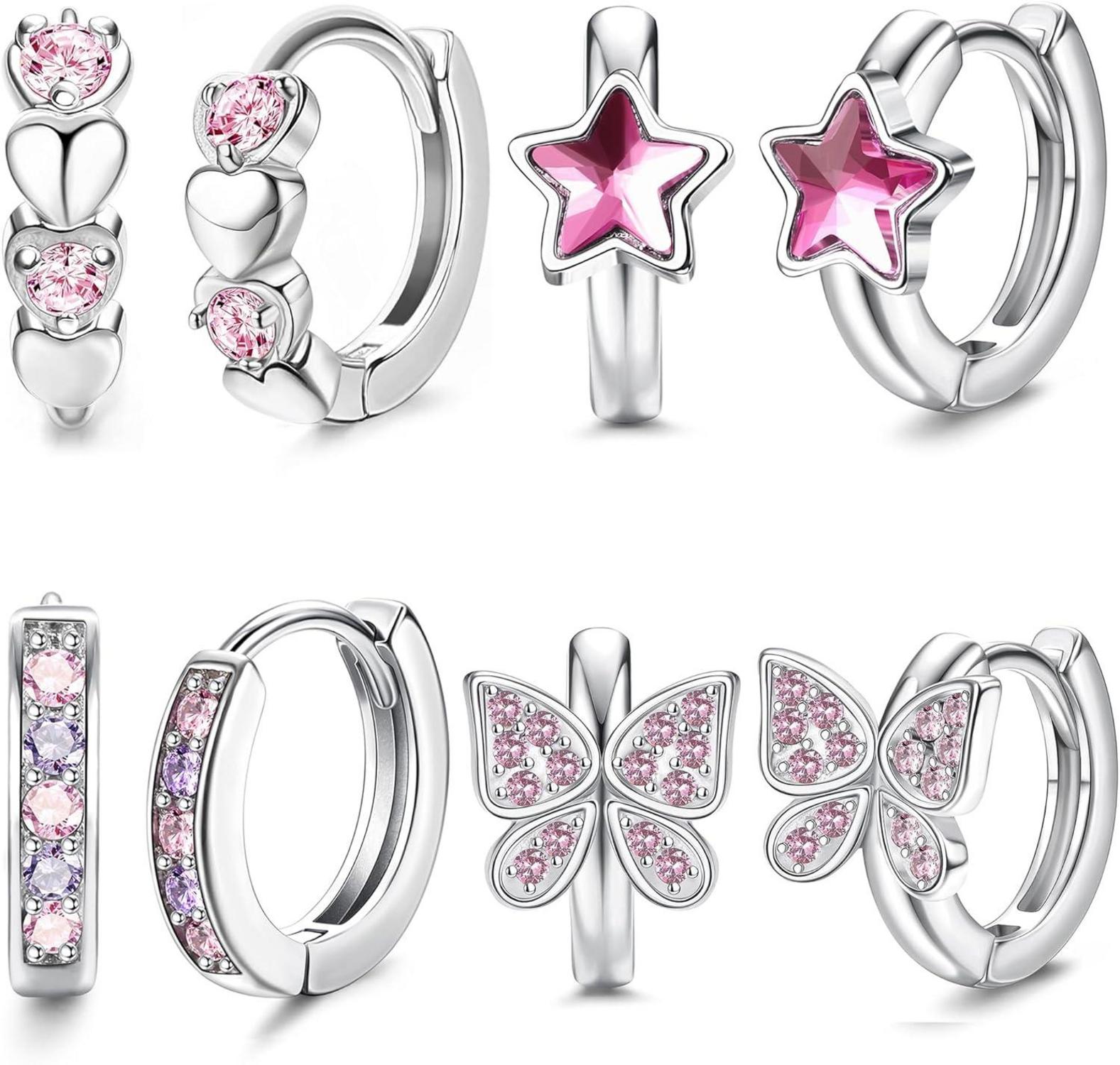 4er Set Kleine Silber Creolen Ohrringe Zirkonia Mädchen Hypoallergen