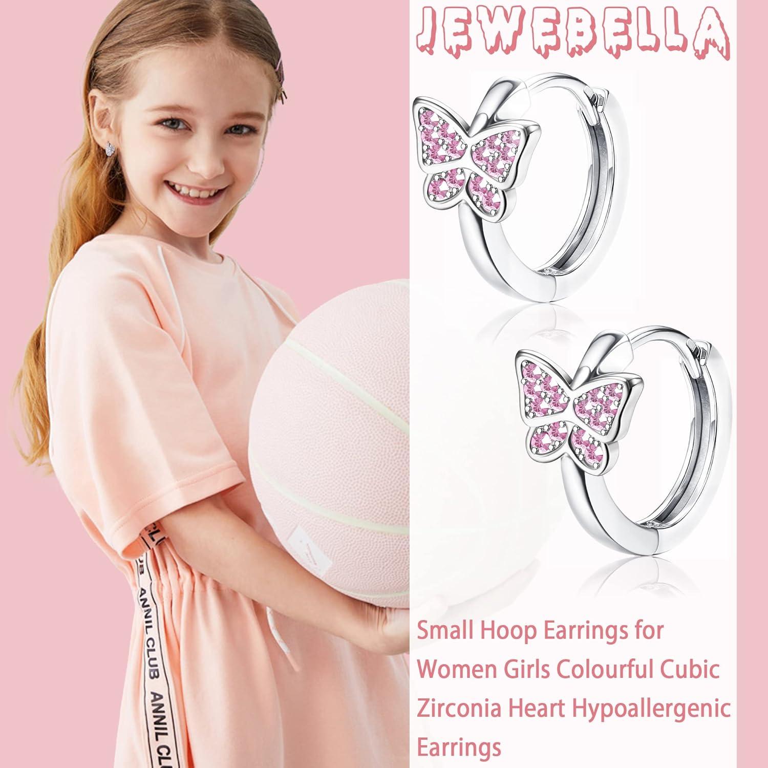 4 Paar Kleine Silber Creolen Ohrringe Set für Mädchen Zirkonia Herz