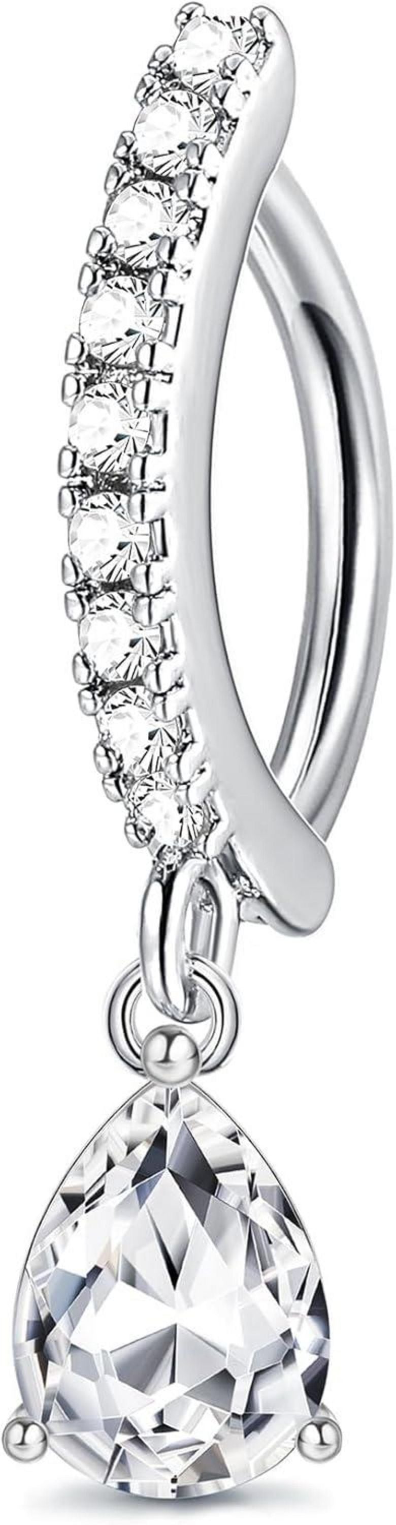 Bauchnabelring 14G Clicker Dangle Teardrop CZ Barbell Piercing