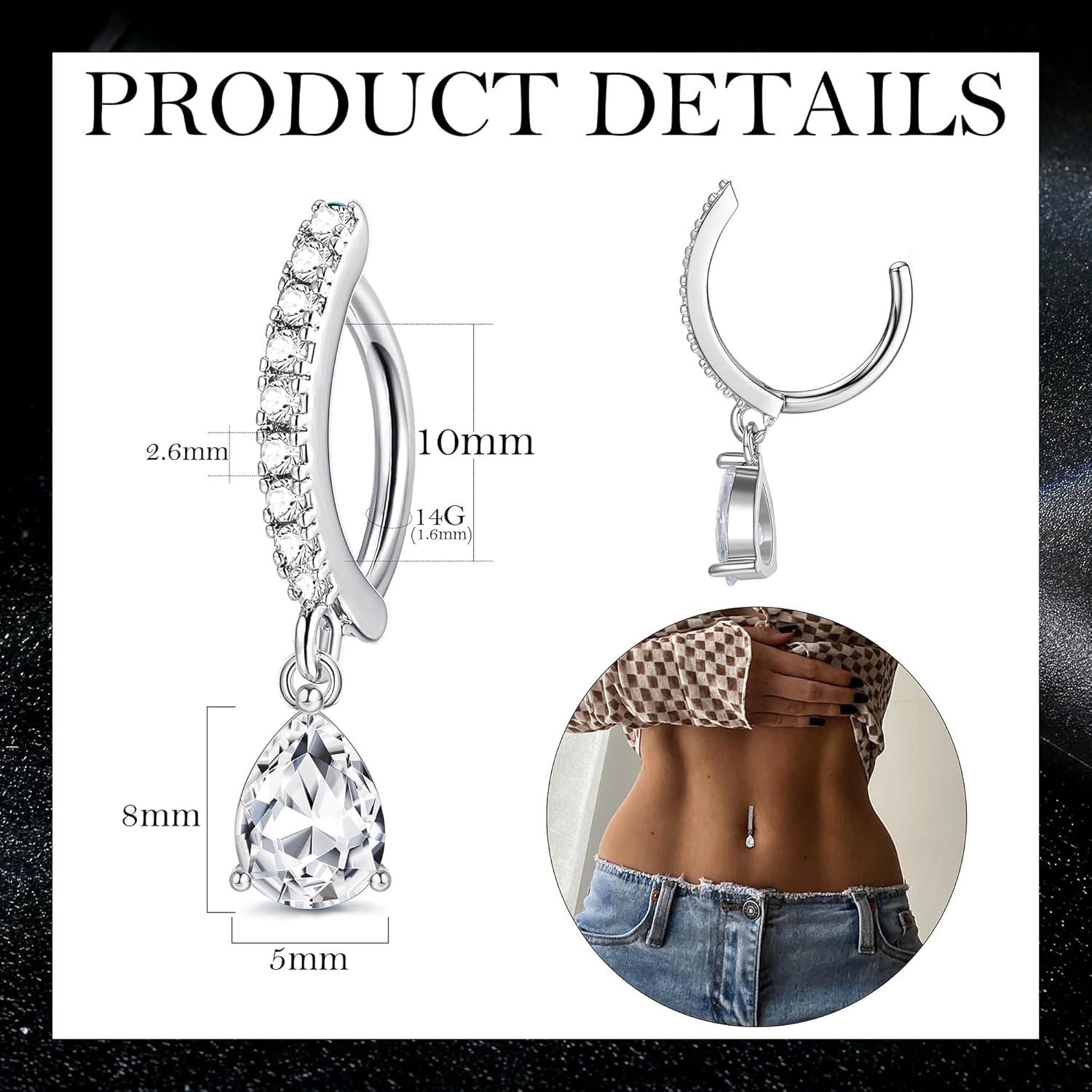 Bauchnabelring 14G Clicker Dangle Teardrop CZ Barbell Piercing