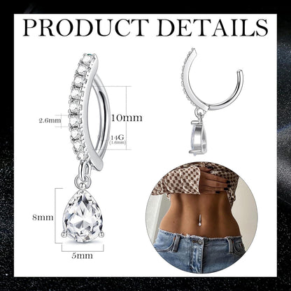 Bauchnabelring 14G Clicker Dangle Teardrop CZ Barbell Piercing
