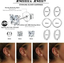 JeweBella 6 Paar Silber 925 Ohrringe Set Zirkonia