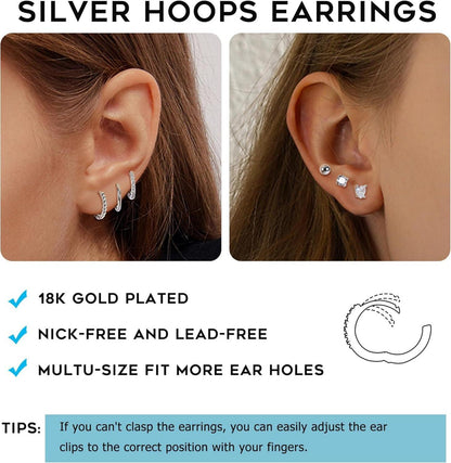 6 Paar Ohrringe Silber 925 Zirkonia Creolen Set Hypoallergen Damen Mädchen
