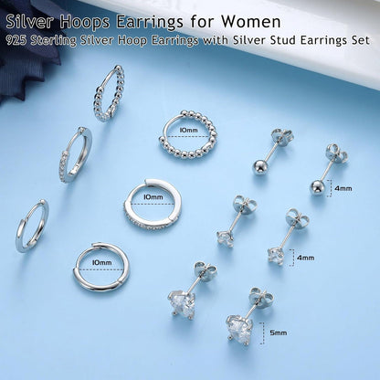 6 Paar Damen Ohrringe Set Silber 925 Zirkonia Creolen Ohrstecker