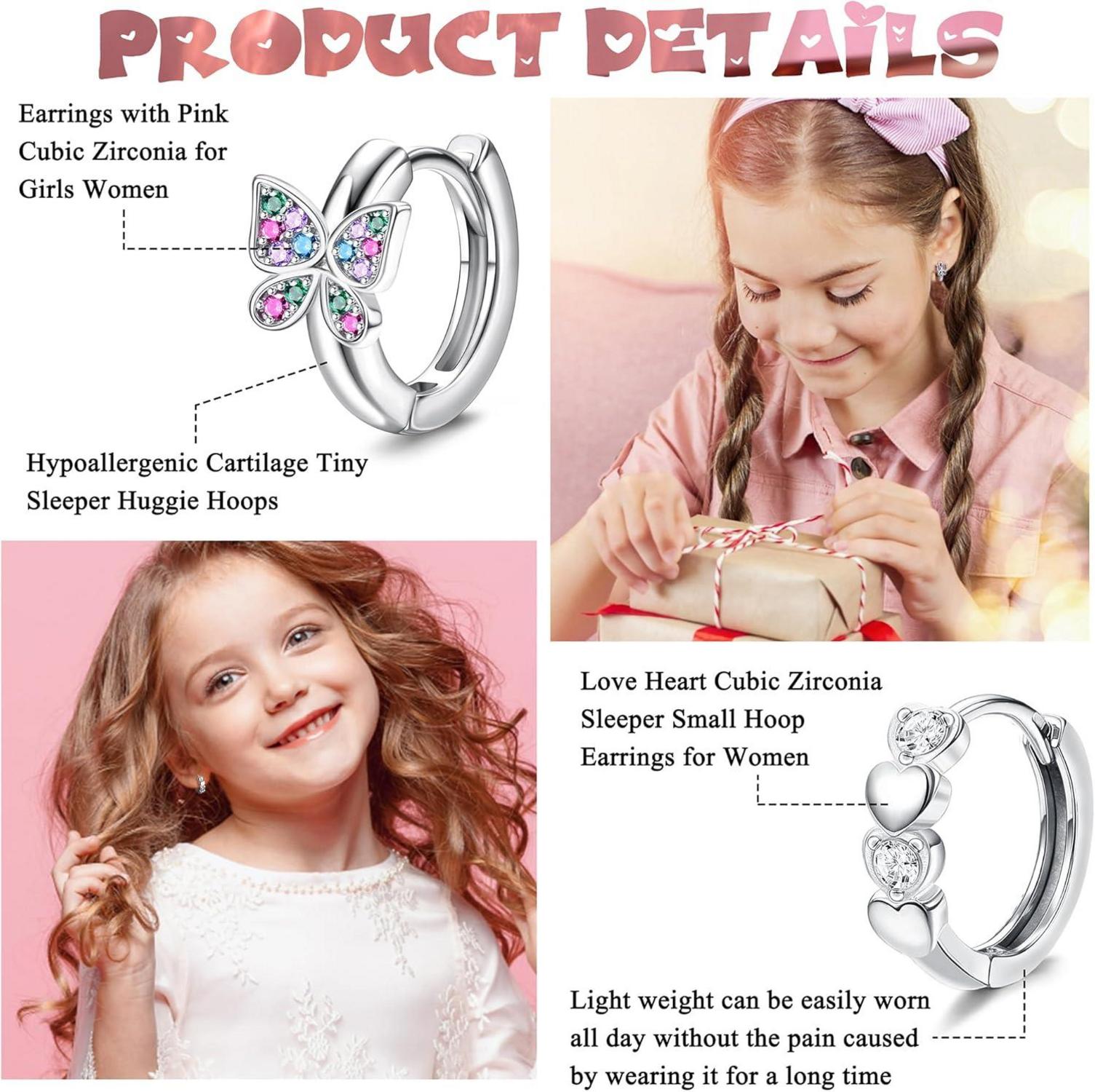 Kleine Silber Creolen Ohrringe Set Zirkonia Mädchen Geschenk
