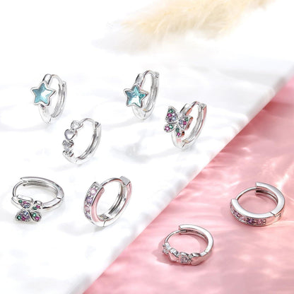 4 Paar Kleine Silber Creolen Ohrringe Set für Damen Mädchen Zirkonia