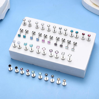 Chirurgenstahl Ohrstecker Set Zirkonia Opal Türkis Schwarz Onyx Silber