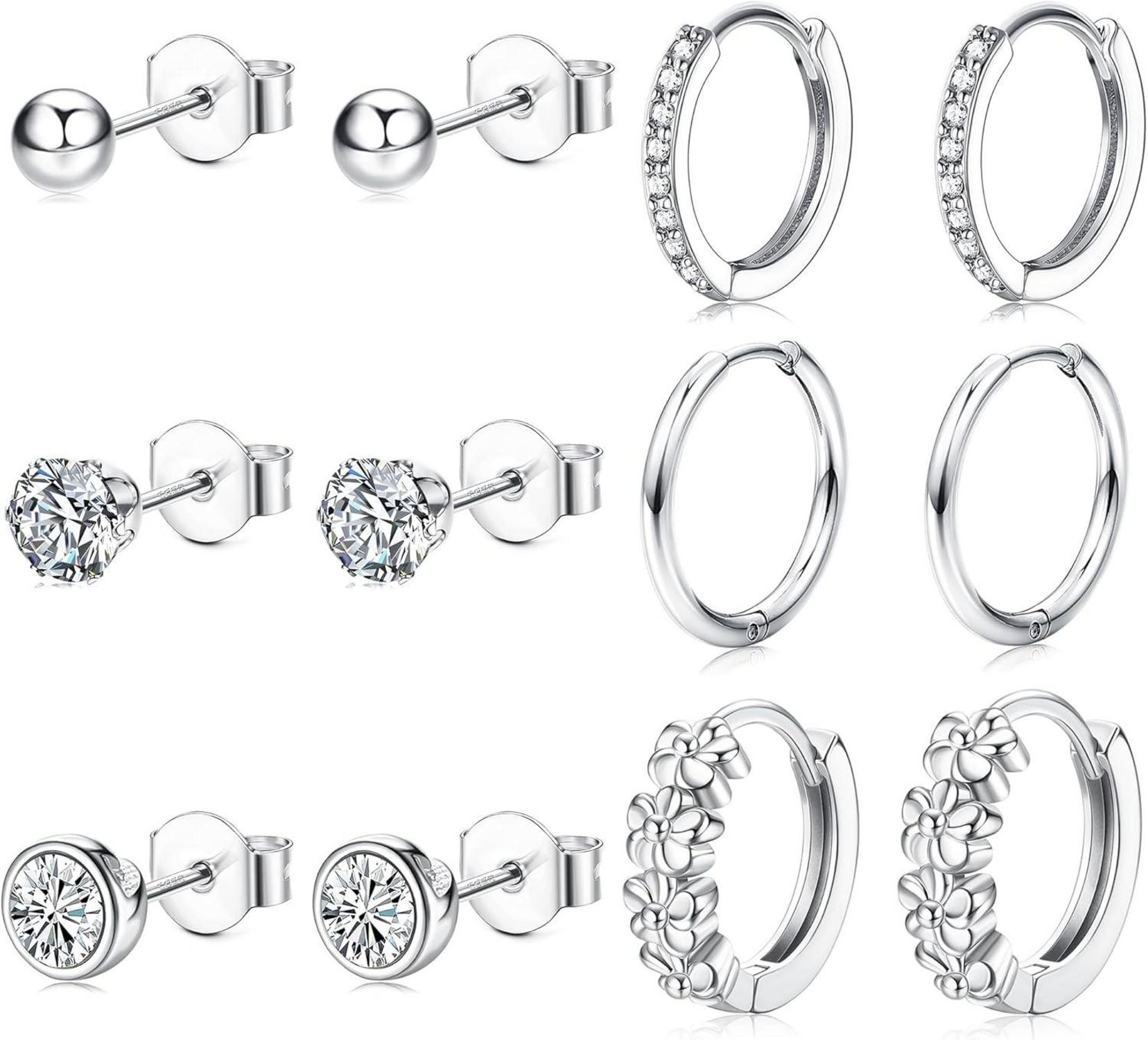 Kleine Silber Ohrringe Set Zirkonia Ohrstecker & Creolen Hypoallergen