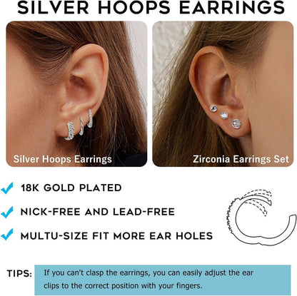 Ohrringe Set Silber 925 Zirkonia Hypoallergen Creolen Ohrstecker Piercings