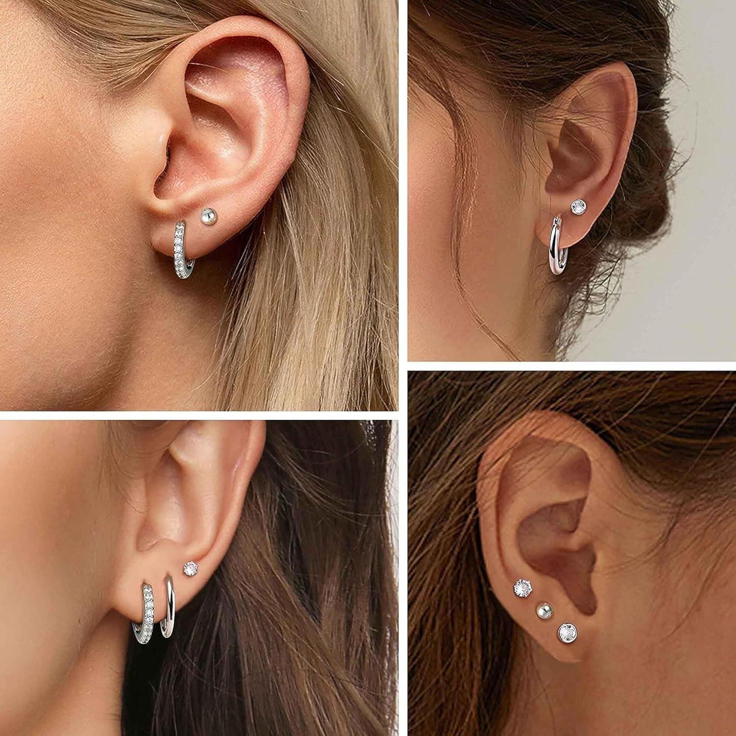 6 Paar Silber 925 Ohrringe Damen Mädchen Creolen Ohrstecker Zirkonia