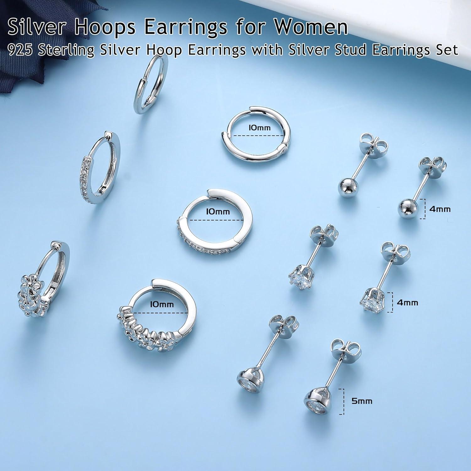 6 Paar Silber 925 Ohrringe Zirkonia Ohrstecker Creolen Set 925 Silber