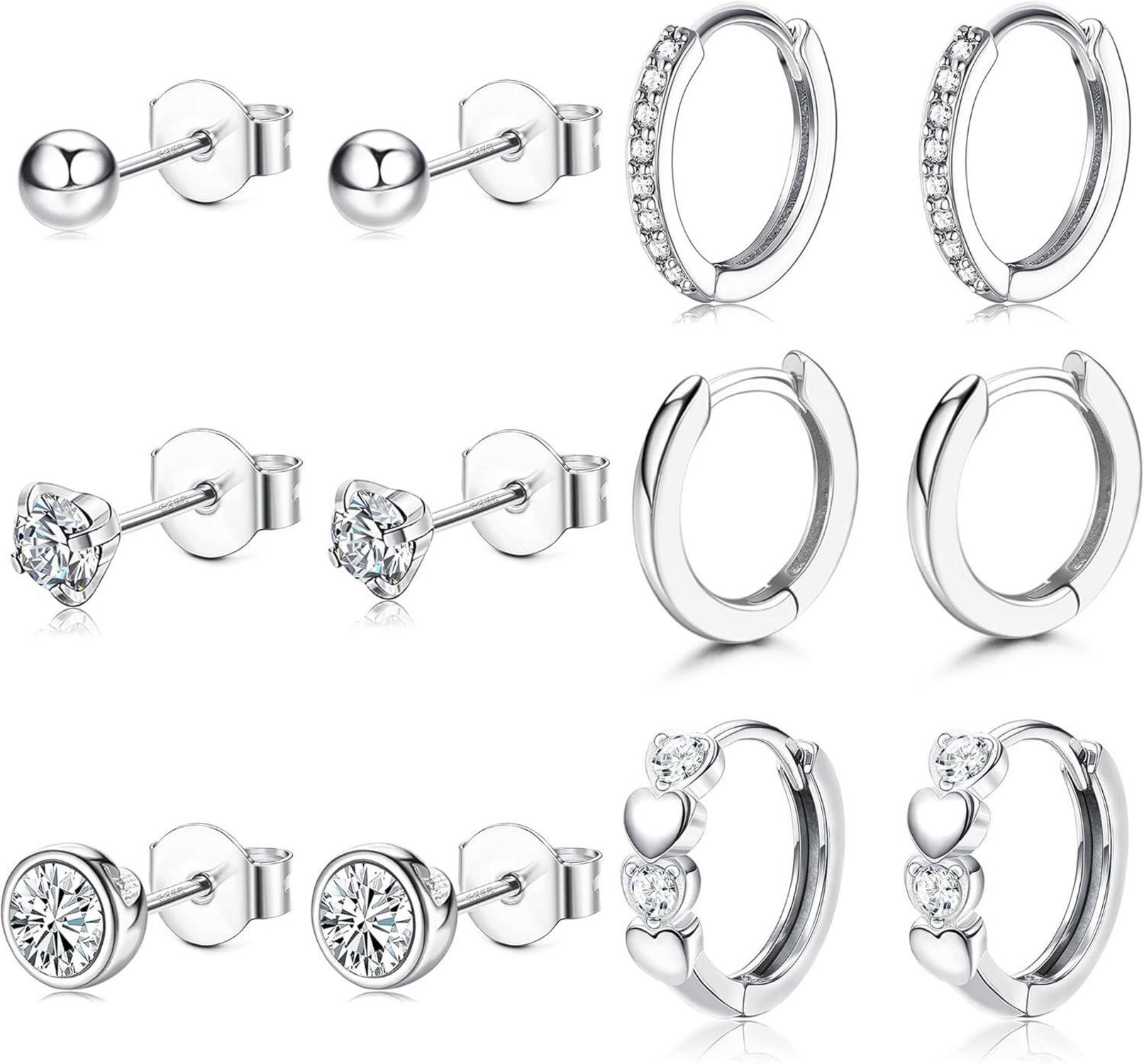 Silber 925 Ohrringe Set Zirkonia Ohrstecker Creolen Hypoallergen