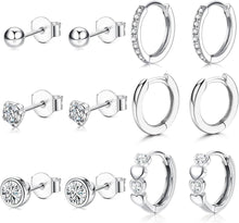 Silber 925 Ohrringe Set Zirkonia Ohrstecker Creolen Hypoallergen