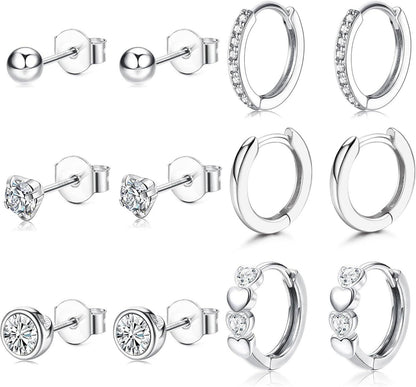 Silber 925 Ohrringe Set Zirkonia Ohrstecker Creolen Hypoallergen