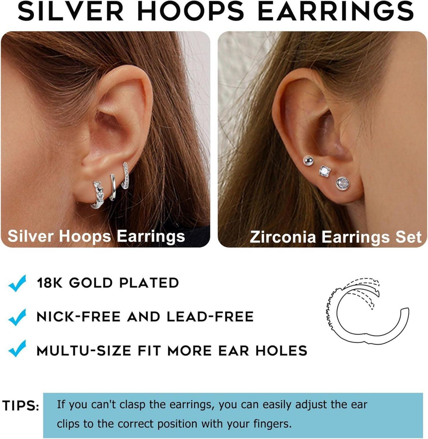 Silber 925 Ohrringe Set Zirkonia Ohrstecker Creolen Hypoallergen