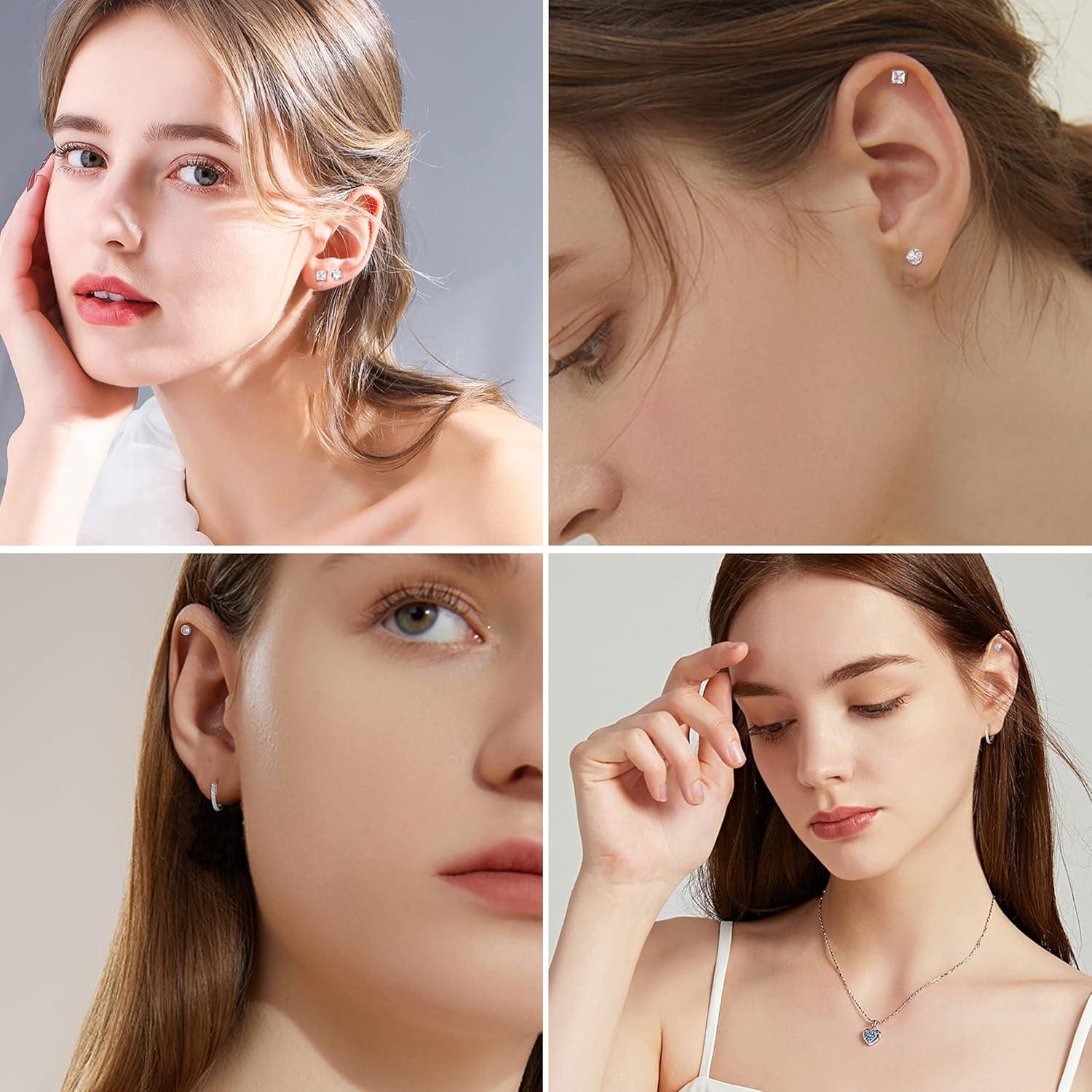 Silber 925 Ohrringe Set Damen Mädchen Zirkonia Hypoallergen Kreolen