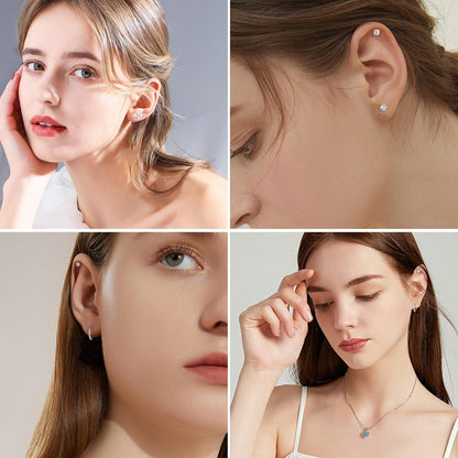 Silber 925 Ohrringe Set Damen Mädchen Zirkonia Hypoallergen Kreolen