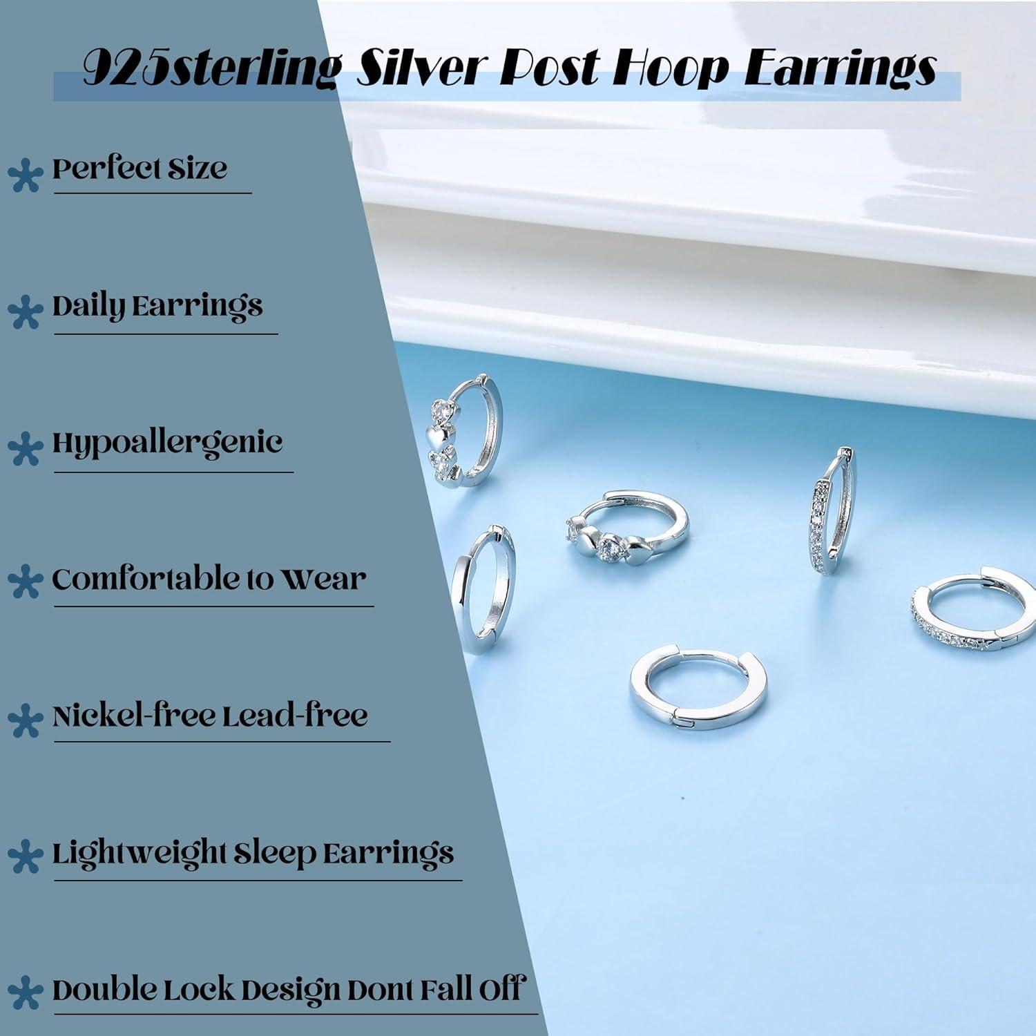 Silber 925 Ohrringe Set Damen Mädchen Zirkonia Hypoallergen Kreolen