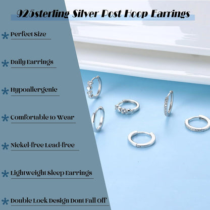 Silber 925 Ohrringe Set Damen Mädchen Zirkonia Hypoallergen Kreolen