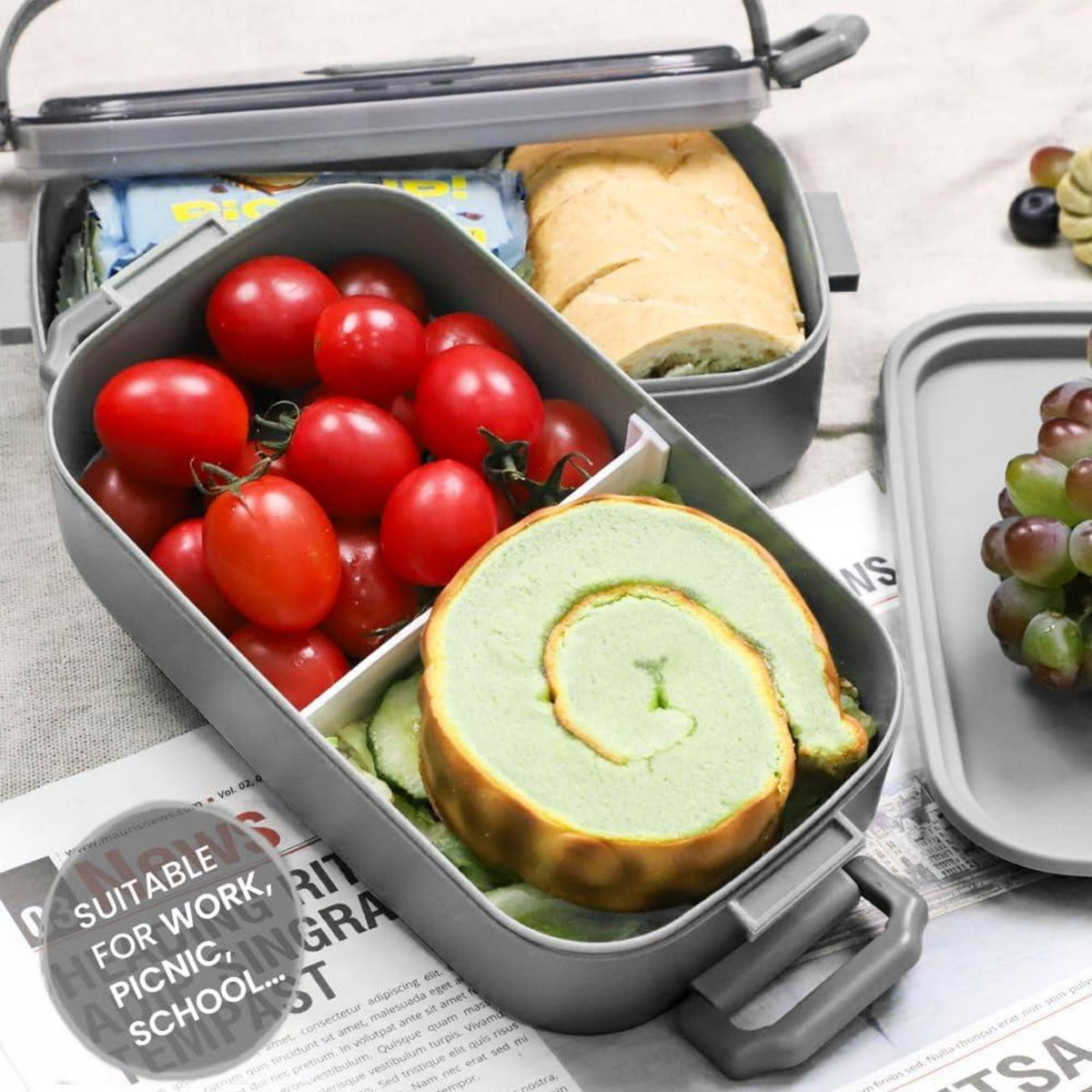 Bugucat Lunchbox 1600ML Bento Box Auslaufsicher Grau