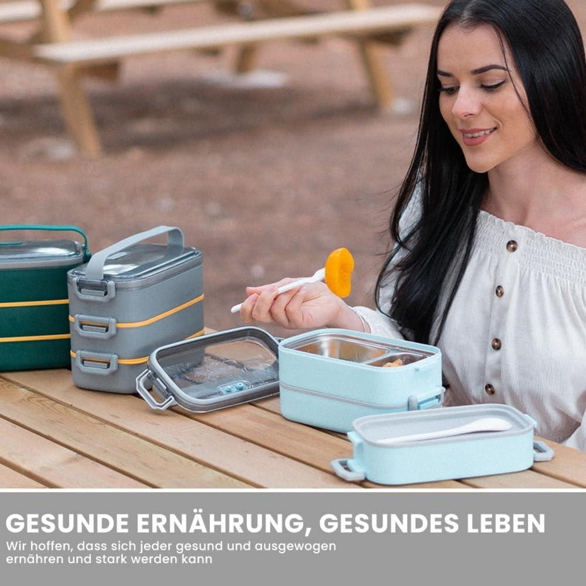 Bugucat 3 in 1 Lunchbox 1600ML Bento Box Auslaufsicher Luftdicht mit