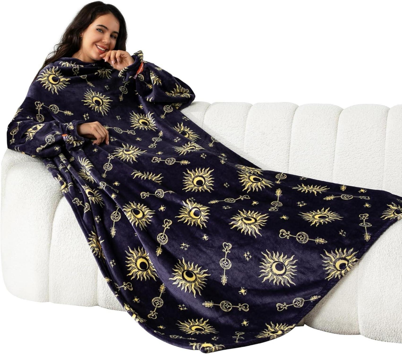 Kuscheldecke mit Ärmeln und Klettverschluss, TV Decke 140x170cm Sun