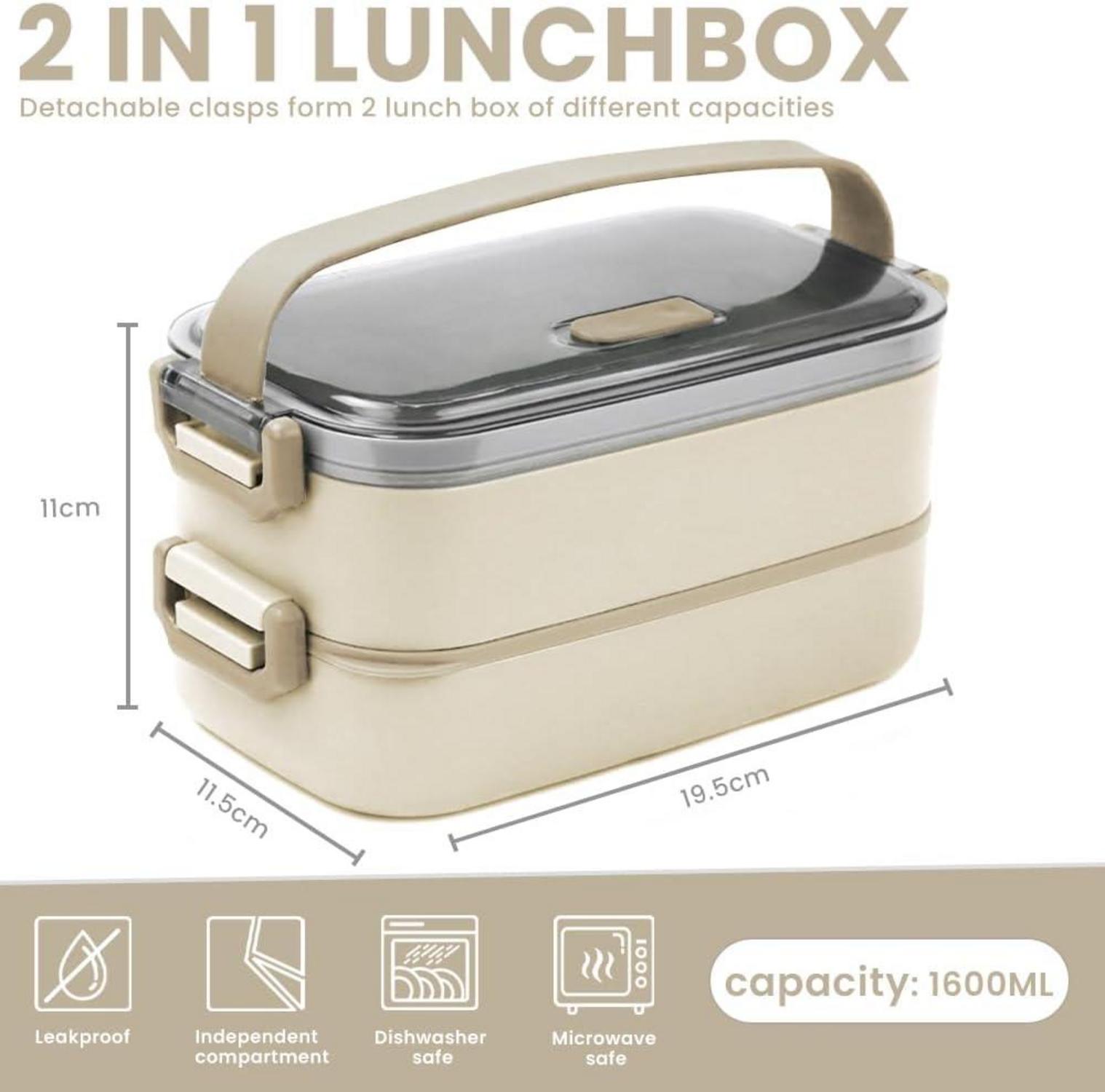 Bugucat Lunchbox 1600ML Bento Box mit Besteckset Beige