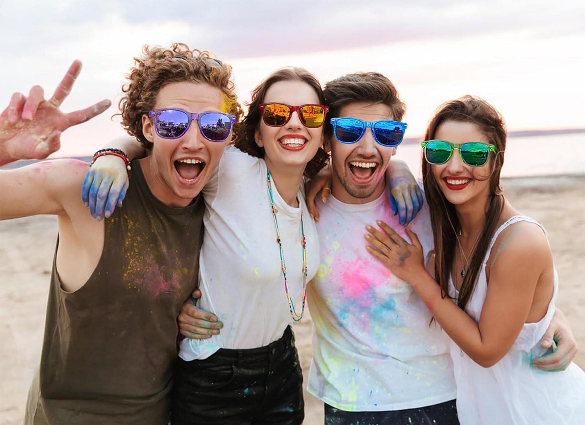 Neon Bunte Sonnenbrille Set Vintage 6er Pack Party Damen Herren UV-Schutz