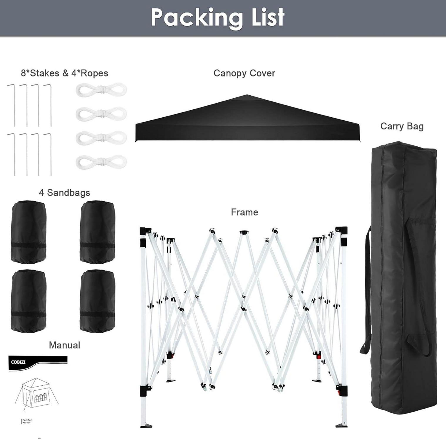 COBIZI Pavillon 3x3m Wasserdicht Stabil Pop up Zelt Schwarz