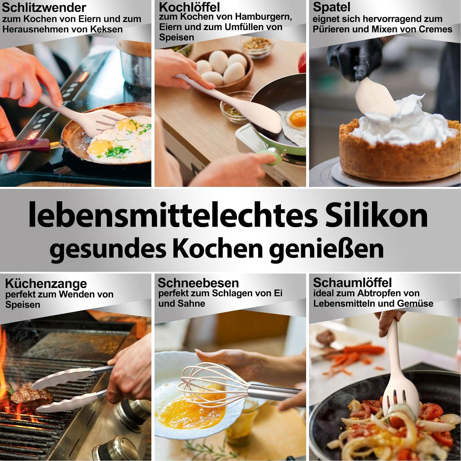 Silikon Küchenhelfer Set 22-teilig Hitzebeständig Khaki