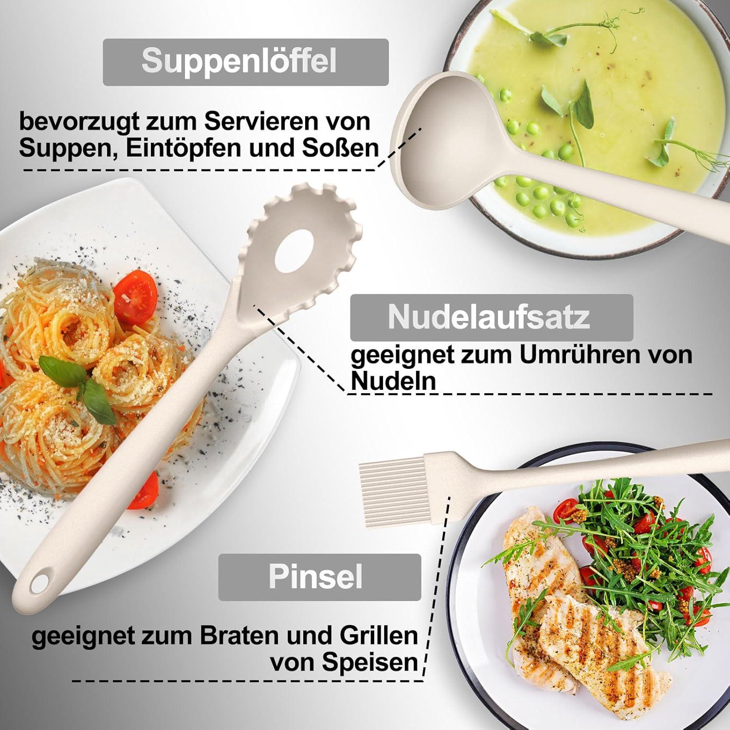Silikon Küchenhelfer Set 22-teilig Utensilienhitzebeständig & Antihaft Reinigungseinwaerumungspartys und Hochzeiten - Khaki