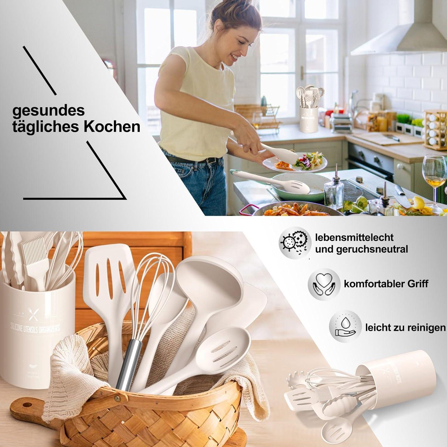 22-teiliges Silikon Küchenhelfer Set Utensilienhalter Antihaft Hitzebeständig