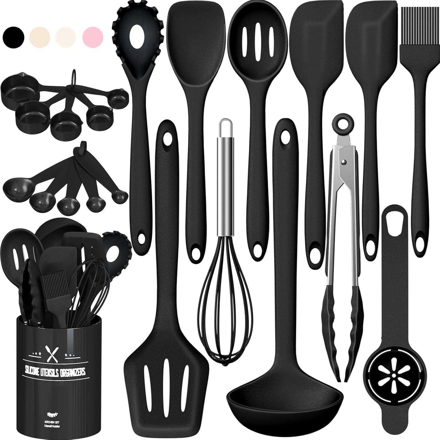 Silikon Küchenhelfer Set 22-teilig Hitzebeständig Schwarz