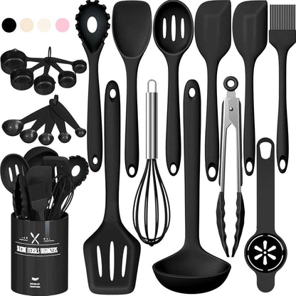 Silikon Küchenhelfer Set 22-teilig Hitzebeständig Schwarz