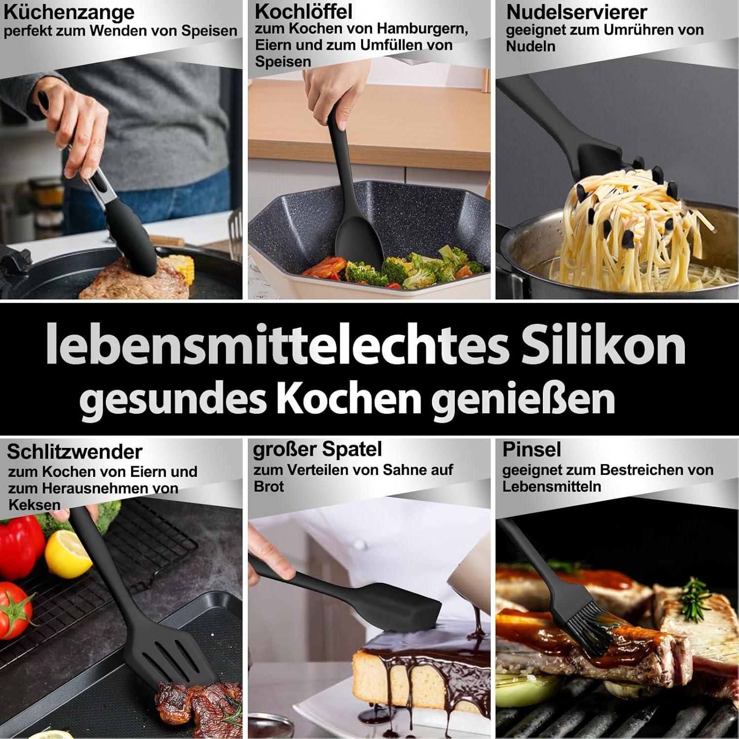 Silikon Küchenhelfer Set 22-teilig Hitzebeständig Schwarz