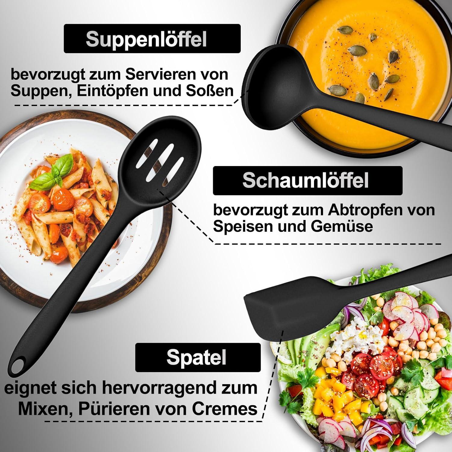 Küchenhelfer Set 22-teilig Silikon Kochutensilien Antihaft Utensilienhalter - Schwarz