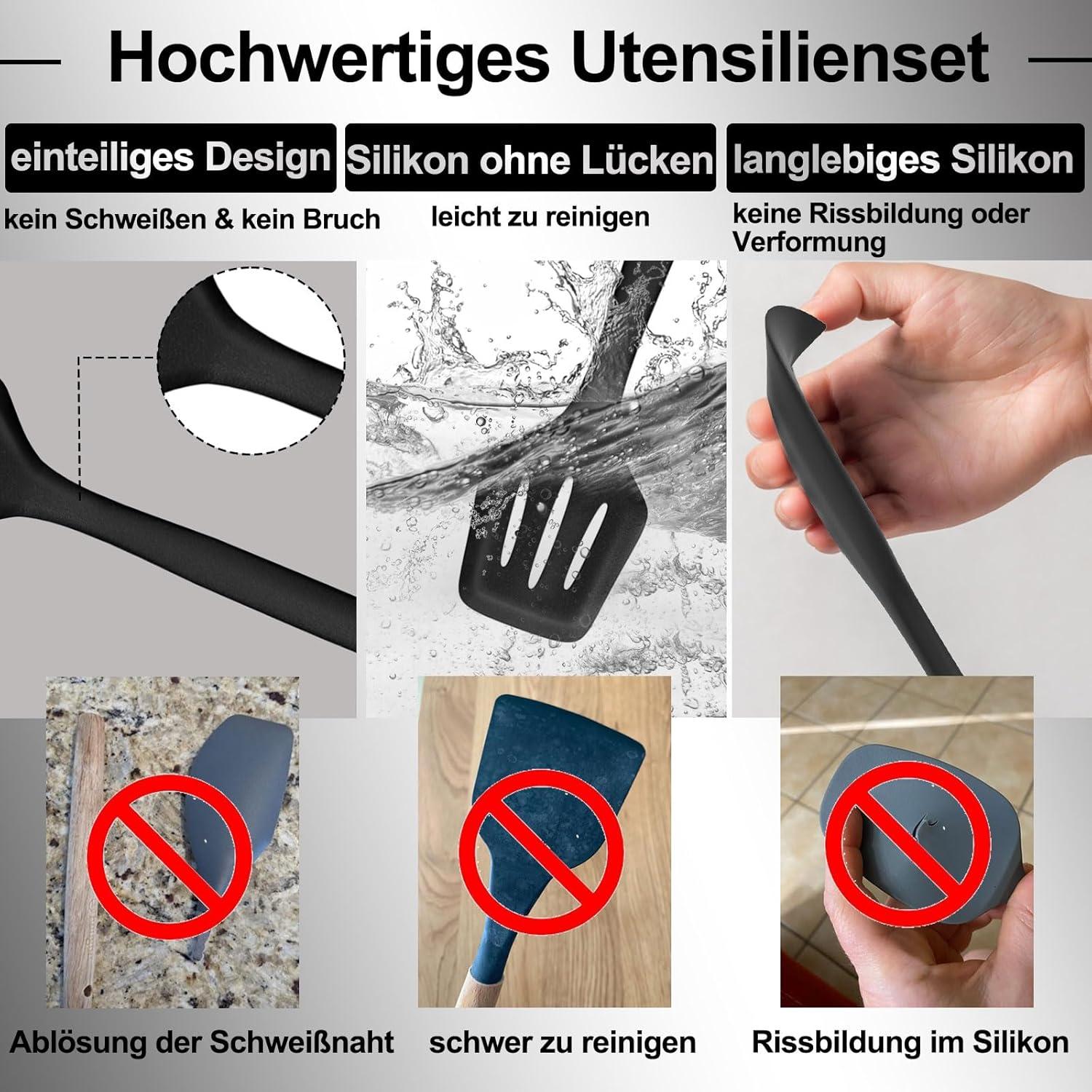 22tlg Silikon Küchenhelfer Set Utensilienhalter Schwarz Antihaft