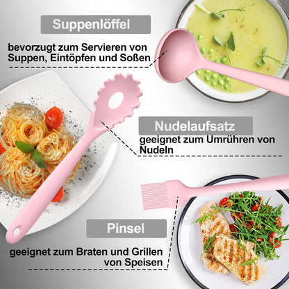 Silikon Küchenhelfer Set 22-teilig Kochutensilien Antihaft Spülmaschinengeeignet Pink